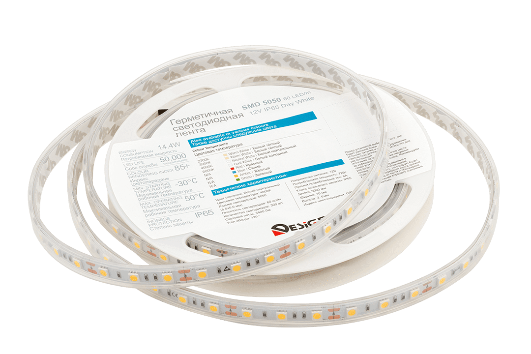 Лента светодиодная LUX5050 60LED/м 14,4Вт/м 12В IP65 Цвет:Нейтральный белый (4000K) (1метр) SWG